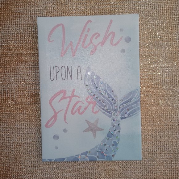 Wall Art Unframed CANVAS "WISH UPON A STAR", MERMAID TAIL, PASTELS & 3-D SEQUINS - Picture 1 of 4